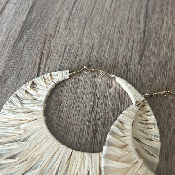 Raffia Hoop Earrings Large Size 3.5” Statement Earrings - Picture 2 of 5